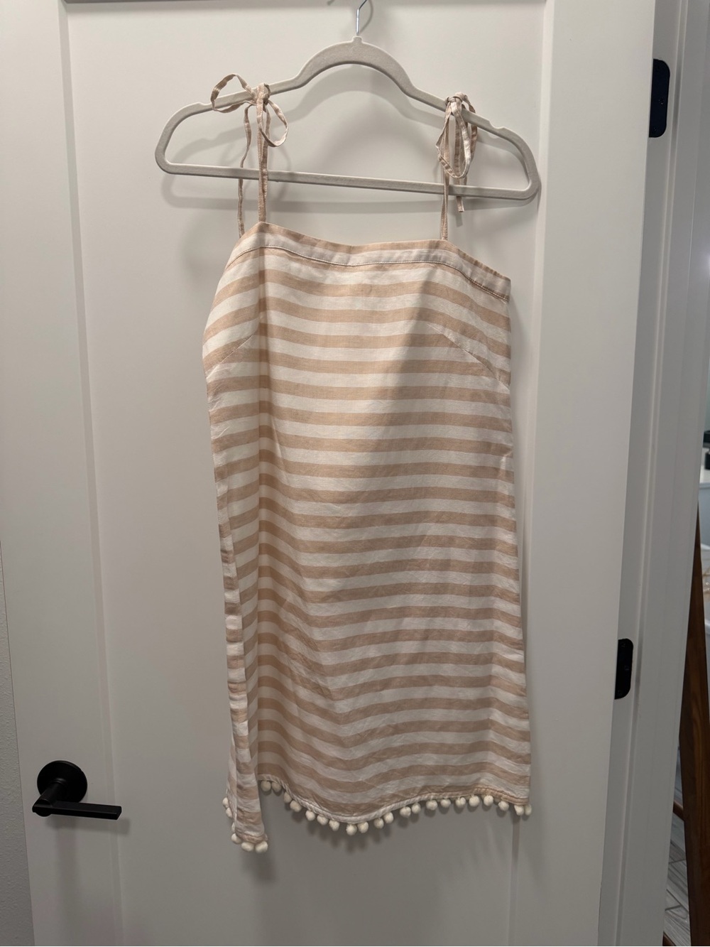 J. Crew Beige and White Striped Tie-Shoulder Mini Dress XS